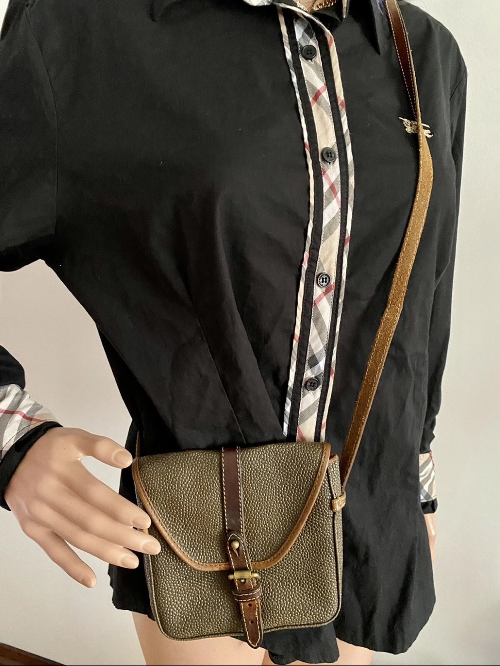 Mulberry Olive Green Crossbody Bag with Brown Trim